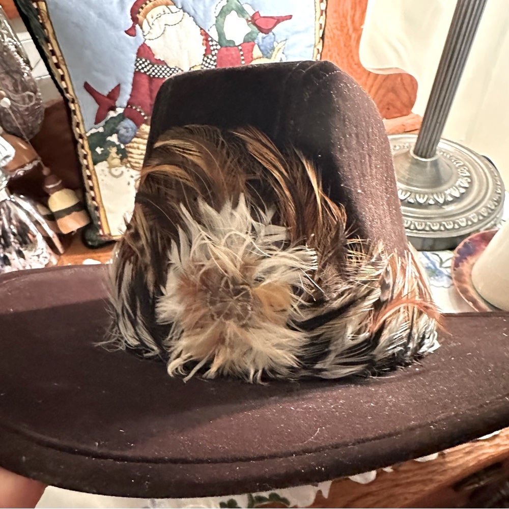 Western hat with feathers. Made in USA